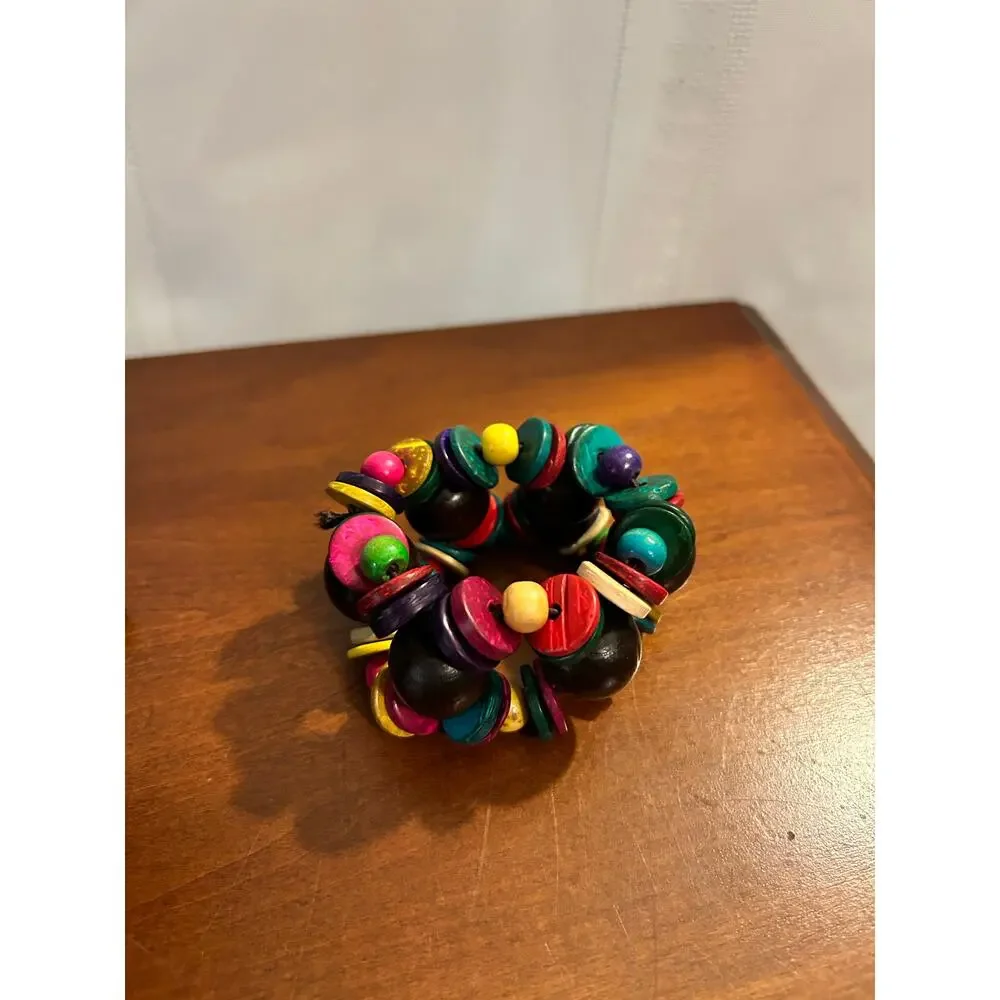 Multicolor Wooden Bead Stretch Bracelet Geometric